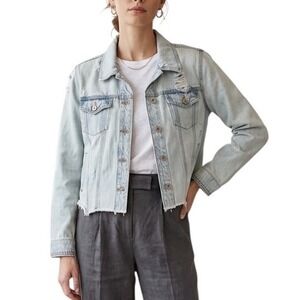 KanCan‎ Los Angeles Light Wash Distressed Raw Hem Denim Trucker Jacket Large